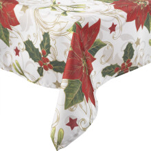 (70" x 120") Christmas Tablecloth Holly Poinsettia Festive Dinner Party Linen