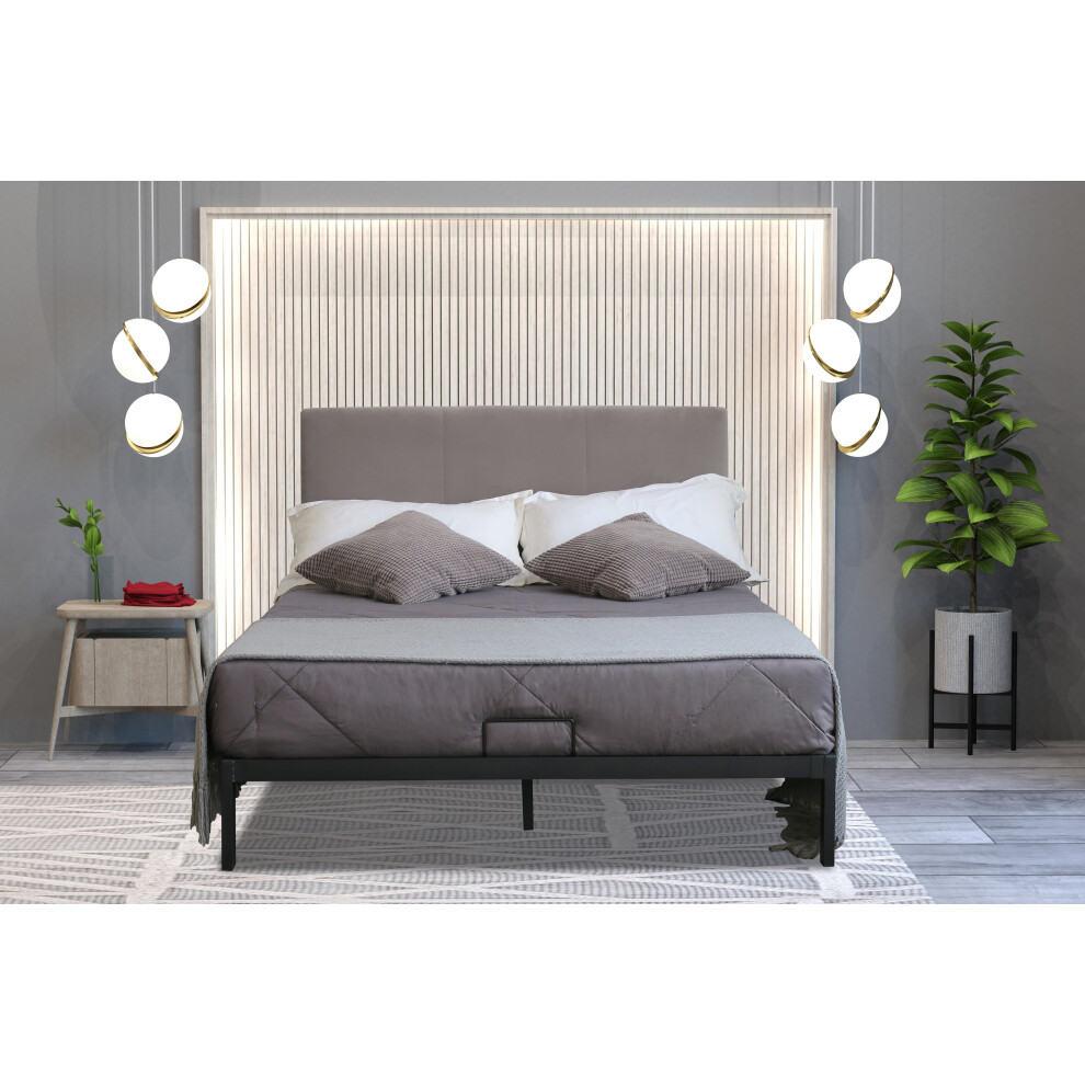 (5ft Kingsize, Charlotte Mattress) Metal Bedframe with Plush Velvet Headboard 4ft6 Double 5ft Kingsize