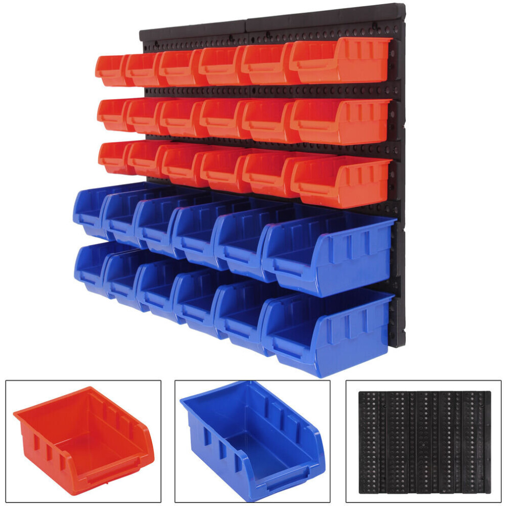 30pcs Wall Mounted Storage Bins & Backboards Tool Organiser Shed Shelving