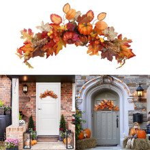 60CM LED Autumn Pumpkin Maple Leaves Garland Wreath