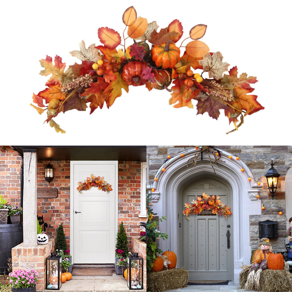 60CM LED Autumn Pumpkin Maple Leaves Garland Wreath