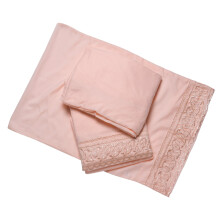 (Peach, Single) Embroidered Fitted Flat Sheet & Pillow Case Microfibre Polyester Set