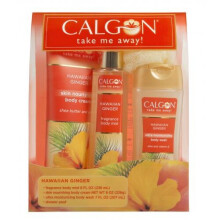 Calgon Hawaiian Ginger 4 Pcs Set For Women: 8 Oz Fragrance Mist + 10 Oz Body Cream + 1 Shower Pouf + 1 Gel Eye Mask