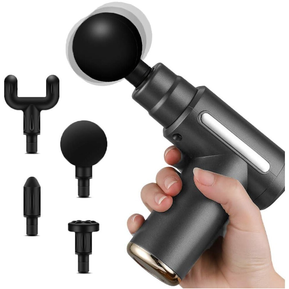 Mini Massage Gun, USB Rechargeable, 4 Massage Heads, Handheld Electric Massager (Grey)