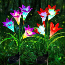 Outdoor Waterproof Solar Light with 8 Lilies, 7 Color Changing LED Solar Lights (Purple and Red)
