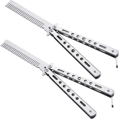 2-Pack Butterfly Comb Stainless Steel Folding Comb Styling Tool (Silver) 1