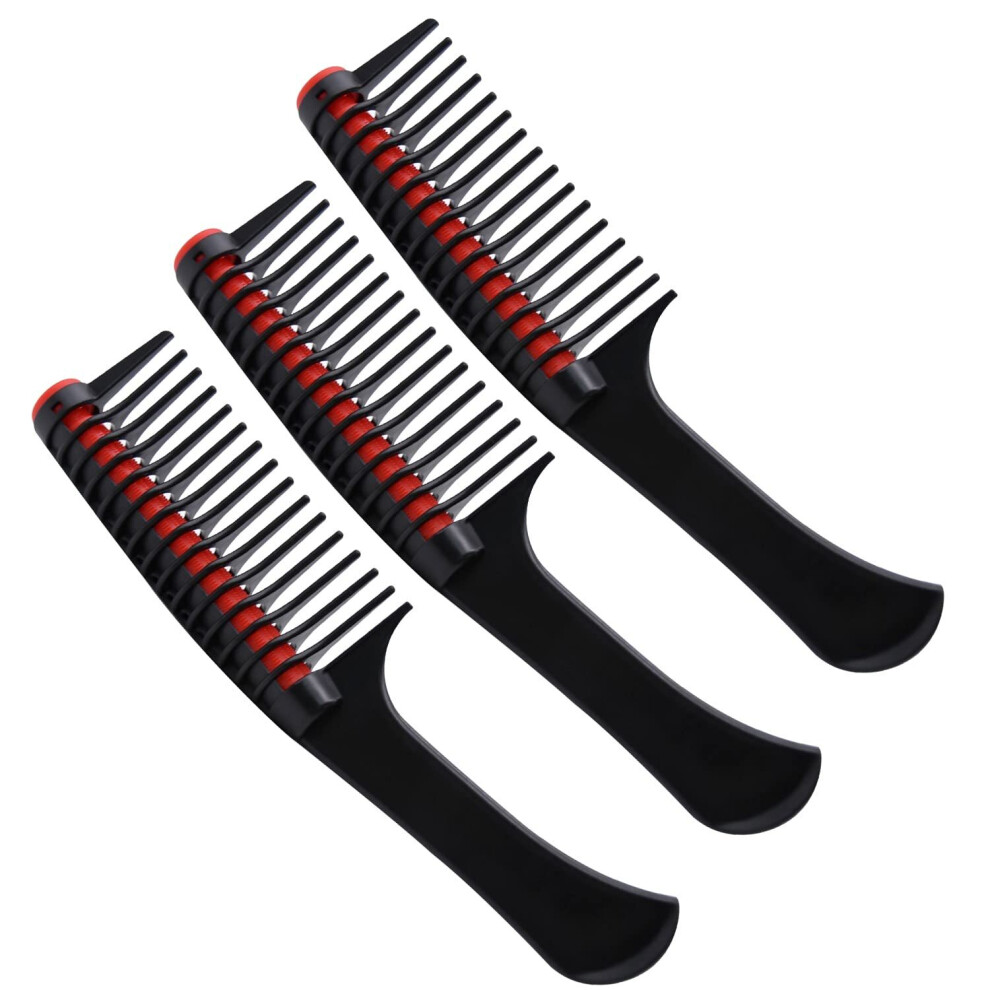Gopatriot Memory 3-Pack Curling Combs, Anti-Splice Combs With Rollers - Black Red