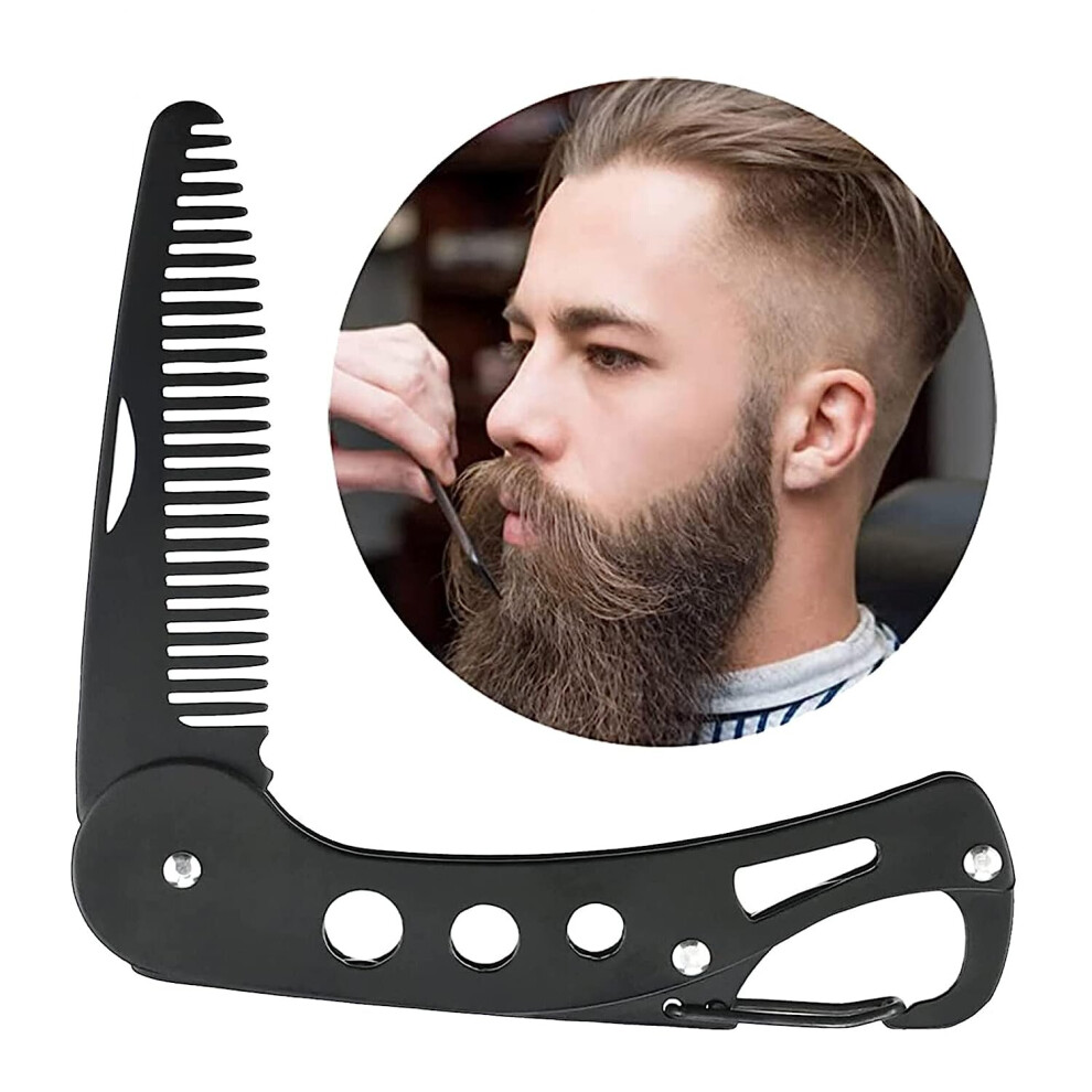 Gopatriot Memory Folding Comb Stainless Steel Metal Pocket Beard Comb (Black)