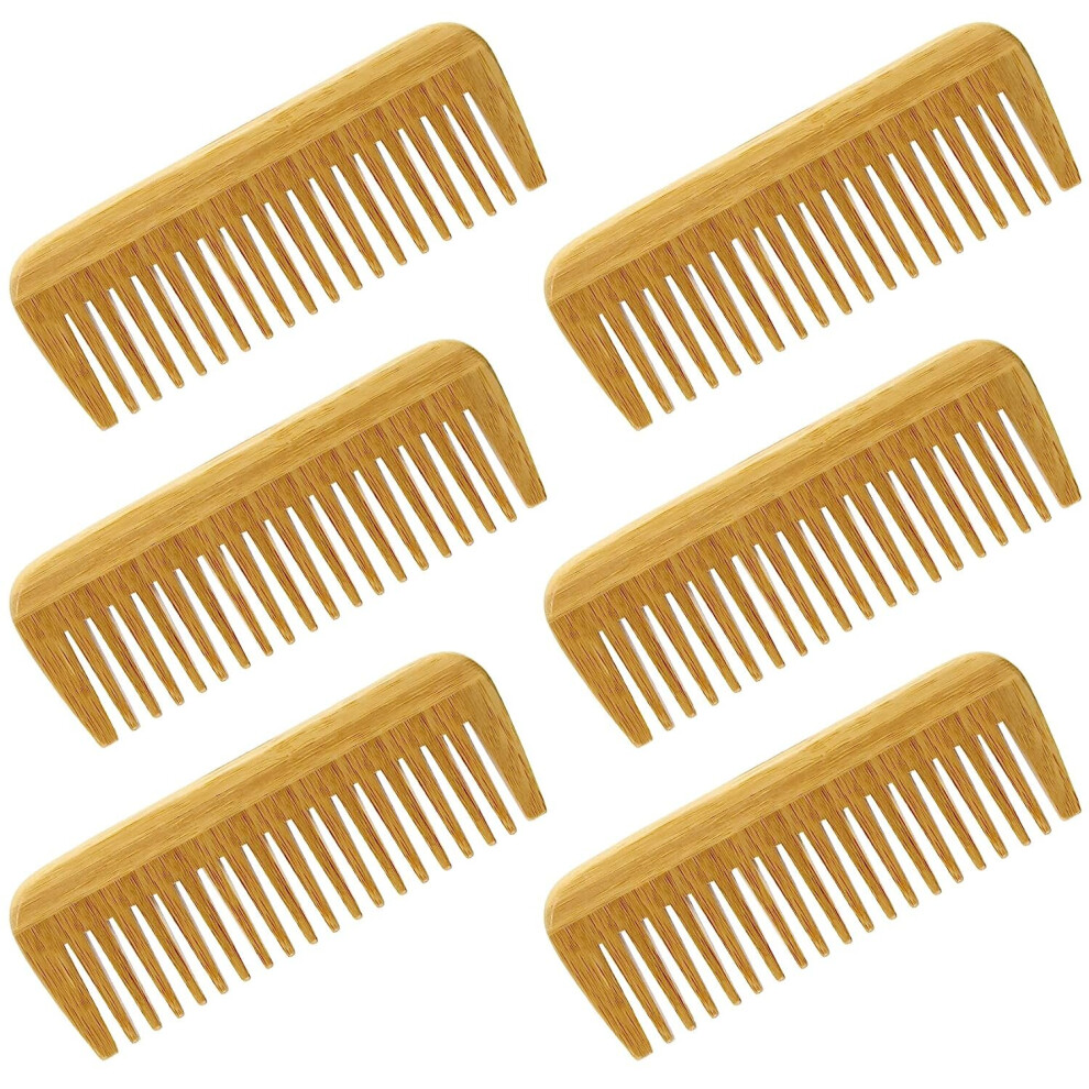 Gopatriot Memory Unisex Natural Bamboo Wooden Comb - Eco-Friendly Wide Tooth Detangling Curly Hair And Beard Comb (6 Pcs)