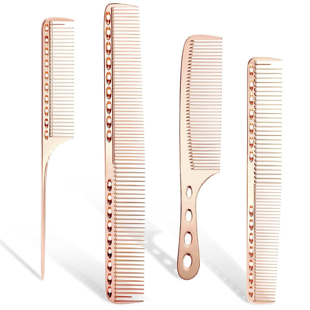 Gopatriot Memory Aluminum Comb, 4 Metal Hair Cutting Comb Hair Styling Comb (Rose Gold)