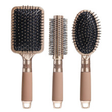 Hairbrush Set with Detangle Nylon Pin Massage Paddle Brush Pad Hair Comb (Golden)