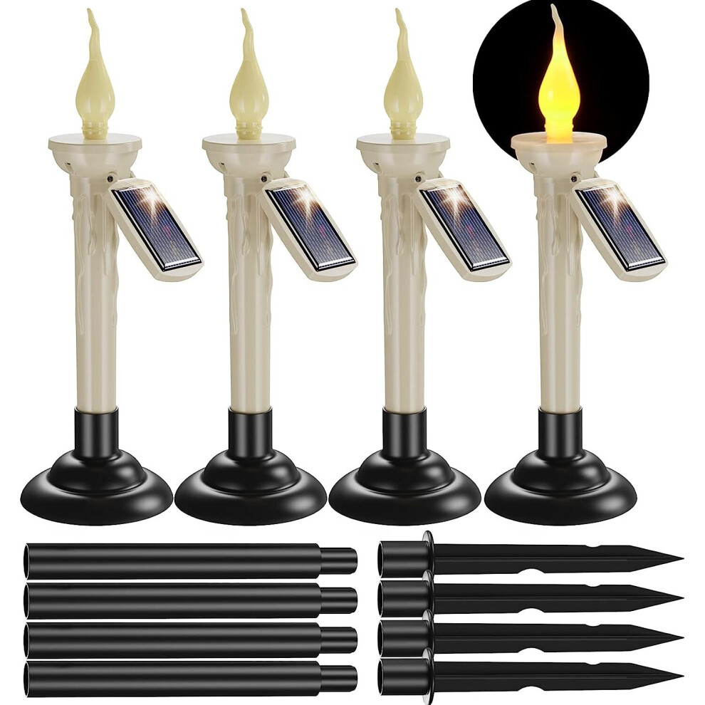 Solar Window Candle with Candle Holder, Waterproof Rechargeable LED Taper Candle