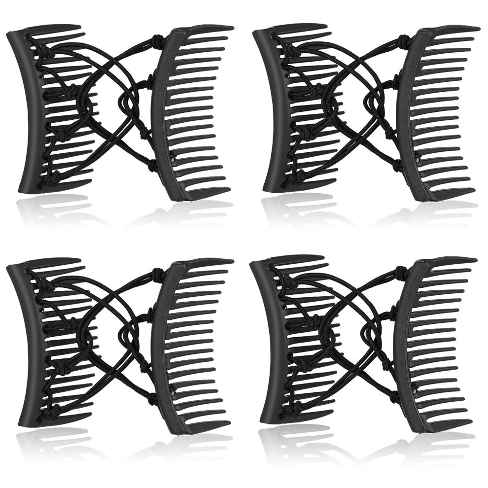 Gopatriot Memory 4-Pack Stretch Double Comb Hair Clip Adjustable Stretch Hair Combs (Black)