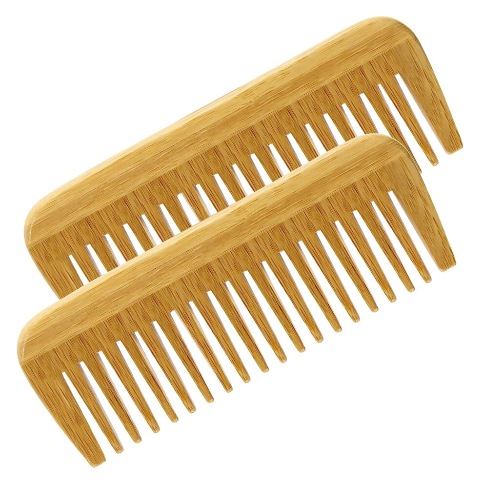 Gopatriot Memory Unisex Not,Specified Natural Bamboo Wooden Comb - Eco-Friendly Wide Tooth Detangling Curly Hair And Beard Comb (2 Pcs)