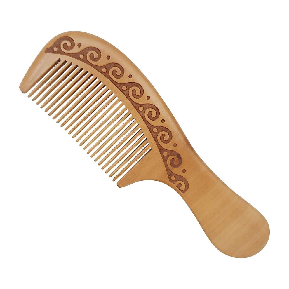 Gopatriot Memory Wooden Comb Hair + Beard Detangler For Wavy Or Straight Hair (Light Brown, 6.8" (Long Handle))