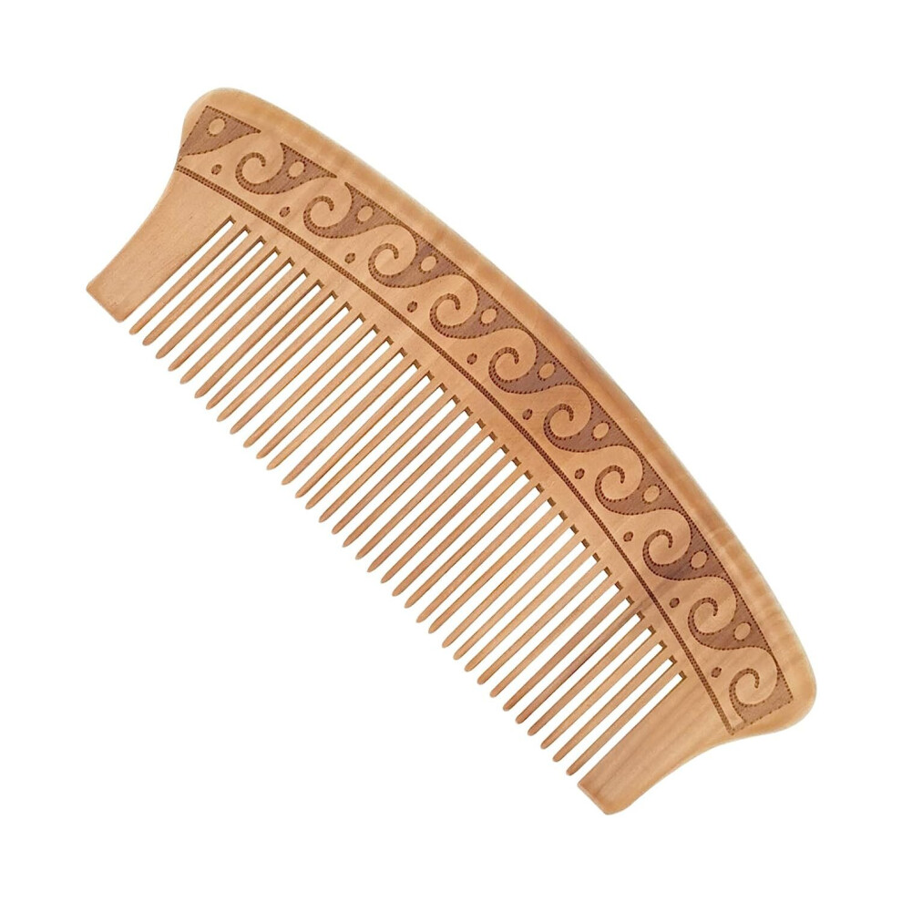 Gopatriot Memory Wooden Comb Hair + Beard Detangler For Wavy Or Straight Hair (Light Brown, 6.5")