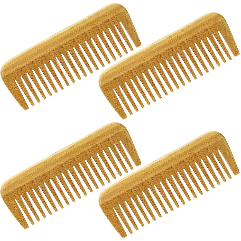 Gopatriot Memory Natural Bamboo Wood Comb - Eco-Friendly Wide Tooth Comb For Curly Hair And Beard (4 Pcs) Not,Specified