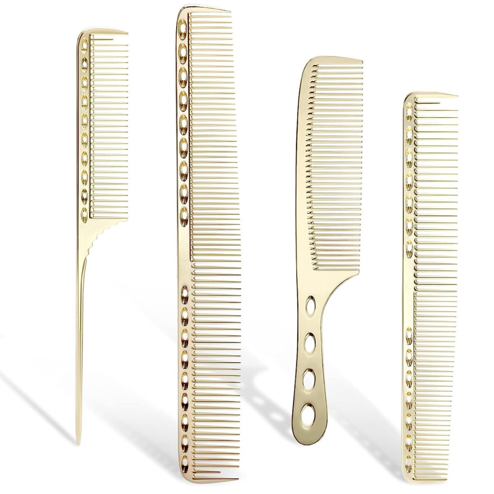 Gopatriot Memory Hair Comb Type 4 Aluminum Metal Comb For Hair Cutting Comb (Gold)