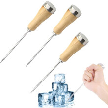 3-Pack Stainless Steel Ice Axes with Safety Wooden Handle Ice Breaker Accessories, 8.5"