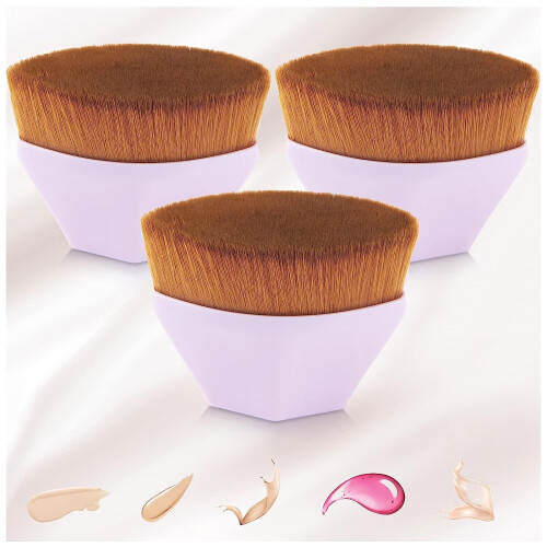 3 foundation petal-shaped kabuki brushes with portable dust case (light pink) 1