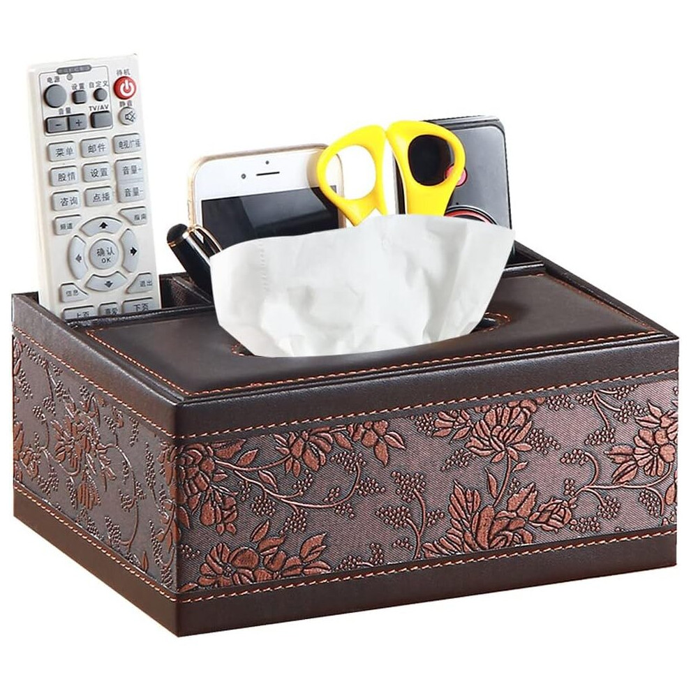 Gopatriot Memory Tissue Box Lid Leather Vintage Rectangular Multifunction Remote Control Stationery Table