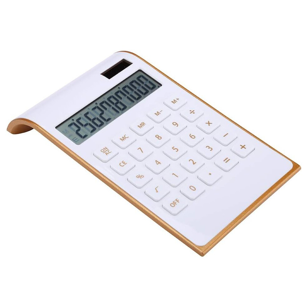 Calculator, 10 Digit Solar Cell Basic, Dual Power Desk Calculator (White)