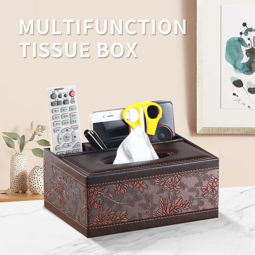 Tissue Box Lid Leather Vintage Rectangular Multifunction Remote Control Stationery Table 2