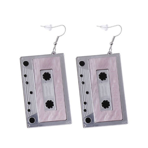 Cassette Tape Dangle Cute Pretty Earrings (Light Pink) 1