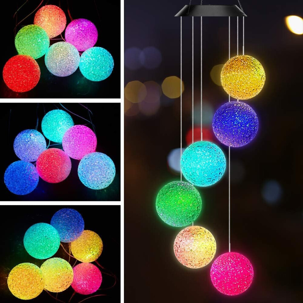 Color Changing Solar Wind Chime Crystal Ball Mobile Portable Waterproof Outdoor Light