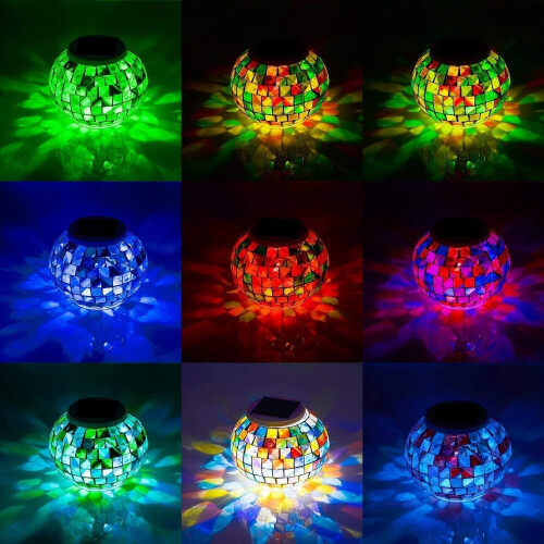 Color Changing Solar Glass Mosaic Sphere LED Garden Light 2