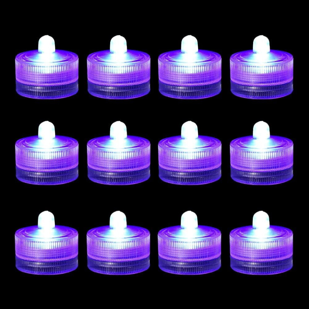 Waterproof Pool Tea Lights Shower LED Lights Mini LED Lights (12-Pack, Purple)