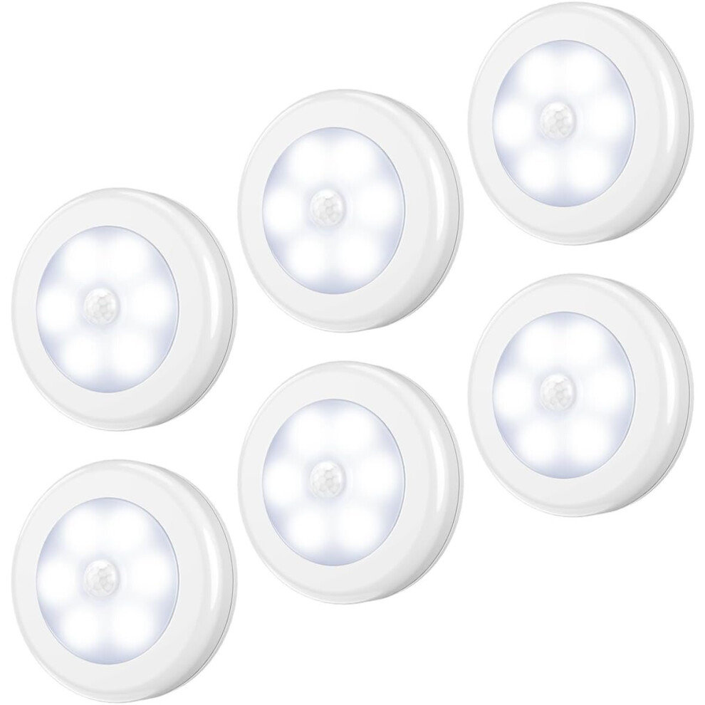 Motion Sensor Light, Cordless Battery Operated LED Night Light (White - White Light - 6 Pack)