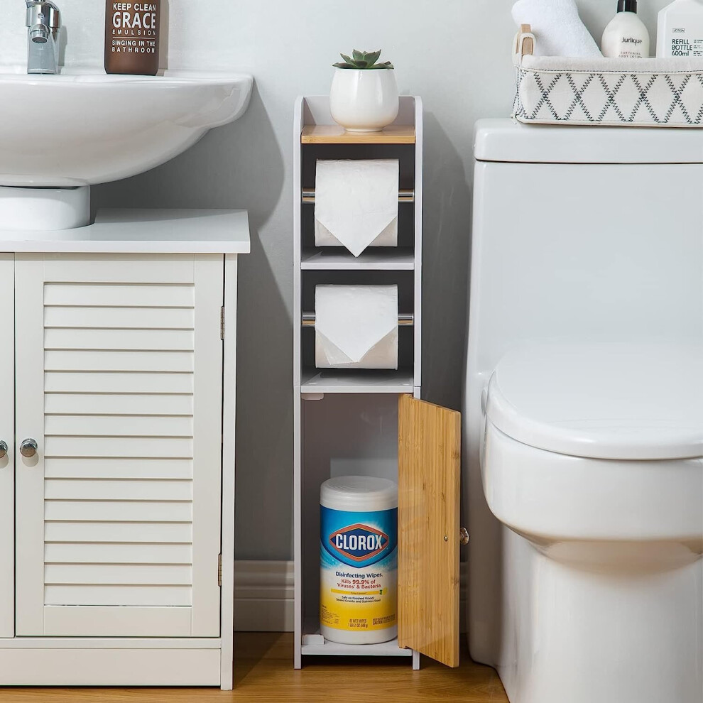 AOJEZOR Toilet Roll Holder,Chrome Toilet Paper Holder Behind Toilet Storage for Restroom Cabinet,Toilet Paper Holder with