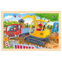 Puzzle - GOKI - Kaivinkone - 24 palaa - Puu - Teema rakennuskoneet
