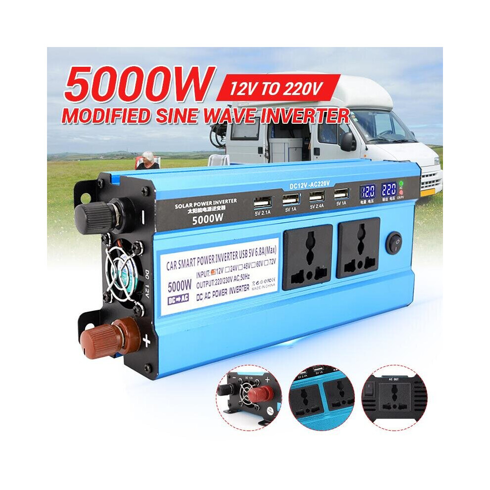 (5000W 24V To 220V) 3000W 4000W 5000W DC 12V 24V to AC 220V LCD Display Car Solar Inverter Voltage Abrasive 4 USB