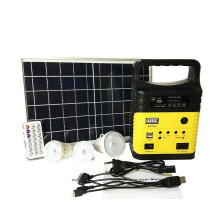 (YELLOW) Mini portable solar generator, outdoor camping power supply, DC10W, solar panel charging, LED lighting system kit, remote control, FM radio