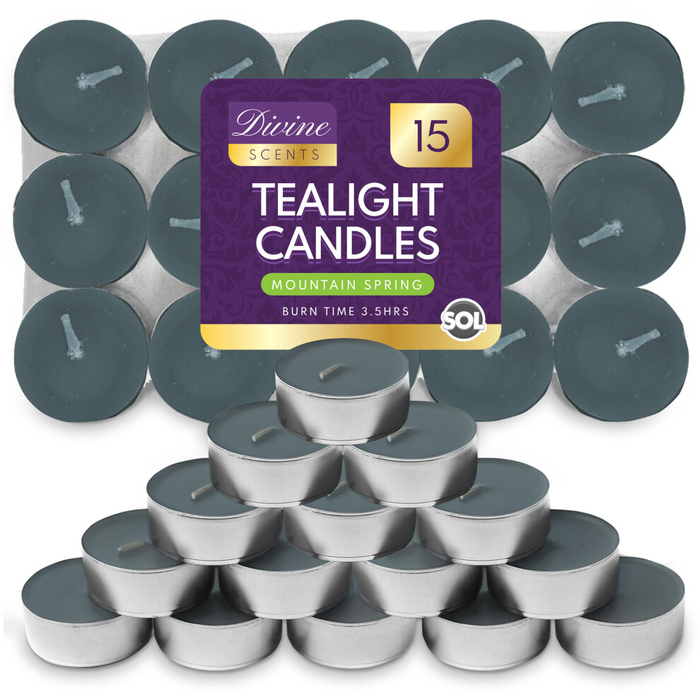 (SPRING MOUNTAIN) 15pk Fresh Tea Lights Scented Candles Long Burning