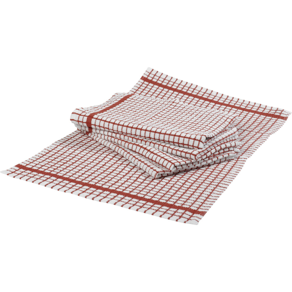 (Red, Pack of 5) Terry Check Cotton Absorbent Tea Towels