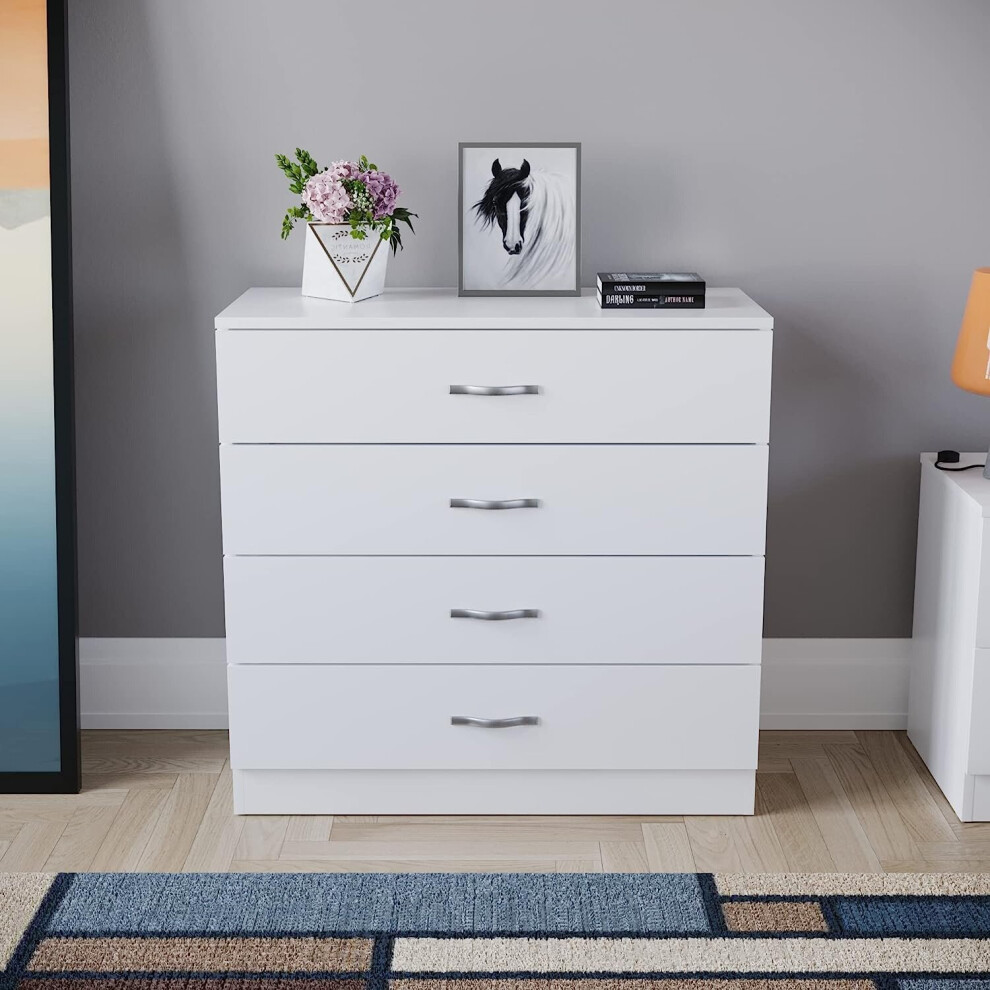 (White) Chest of Drawers 4 Drawer With Metal Handle Runner