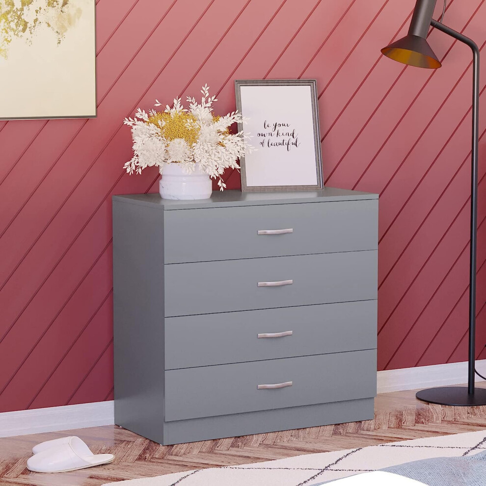 (Grey) Chest of Drawers 4 Drawer With Metal Handle Runner