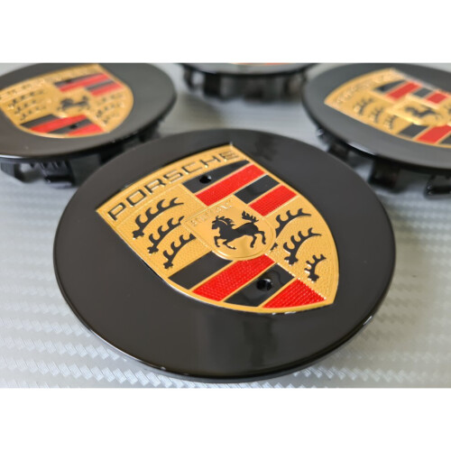4x Porsche Wheel Centre Caps | Black 65mm 1