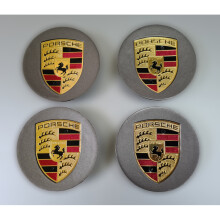 4pcs 65mm Grey Porsche Wheel Centre Caps - ABS/Aluminium, Weatherproof Replacement