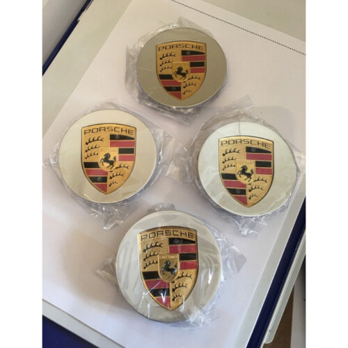 4pcs Porsche Wheel Centre Caps 65MM – Hub Badge Emblems, Silver, ABS+PC, Anti-Rust/Dust/Scratch, Easy Install