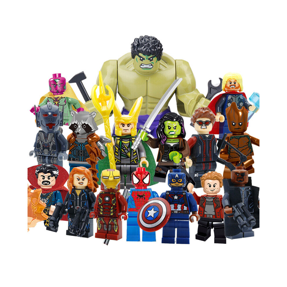 16PCS Marvel Super English Iron Man Hulk Thunder God Eagle Eye Galaxy Guard Minifigures Building Blocks Toy