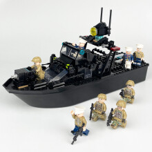 (B) DIY large Gunboat guard boat police boat with military building block Minifigures toy