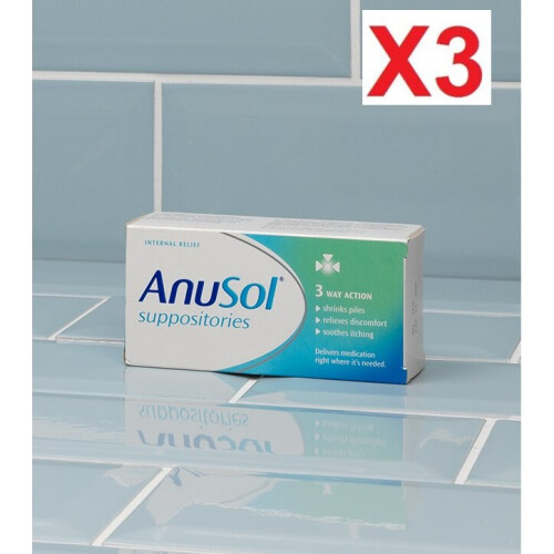 Anusol Suppositories TreatmentHaemorrhoids ShrinksPiles 3 Way Action-24 Pack X 3
