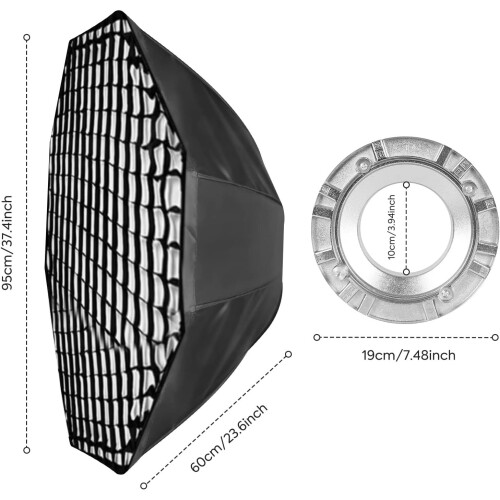95CM/37.4inch Octagon Softbox Honeycomb Grid Soft Box with Bowen Mount 2