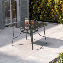 105CM Square Tempered Glass Garden Dining Table w/ Parasol Hole