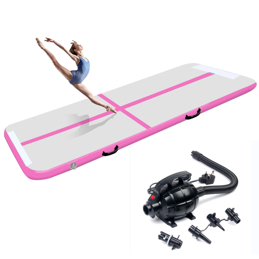 (Pink) 4M Inflatable Gymnastics Tumbling Mat With Electric Air Pump