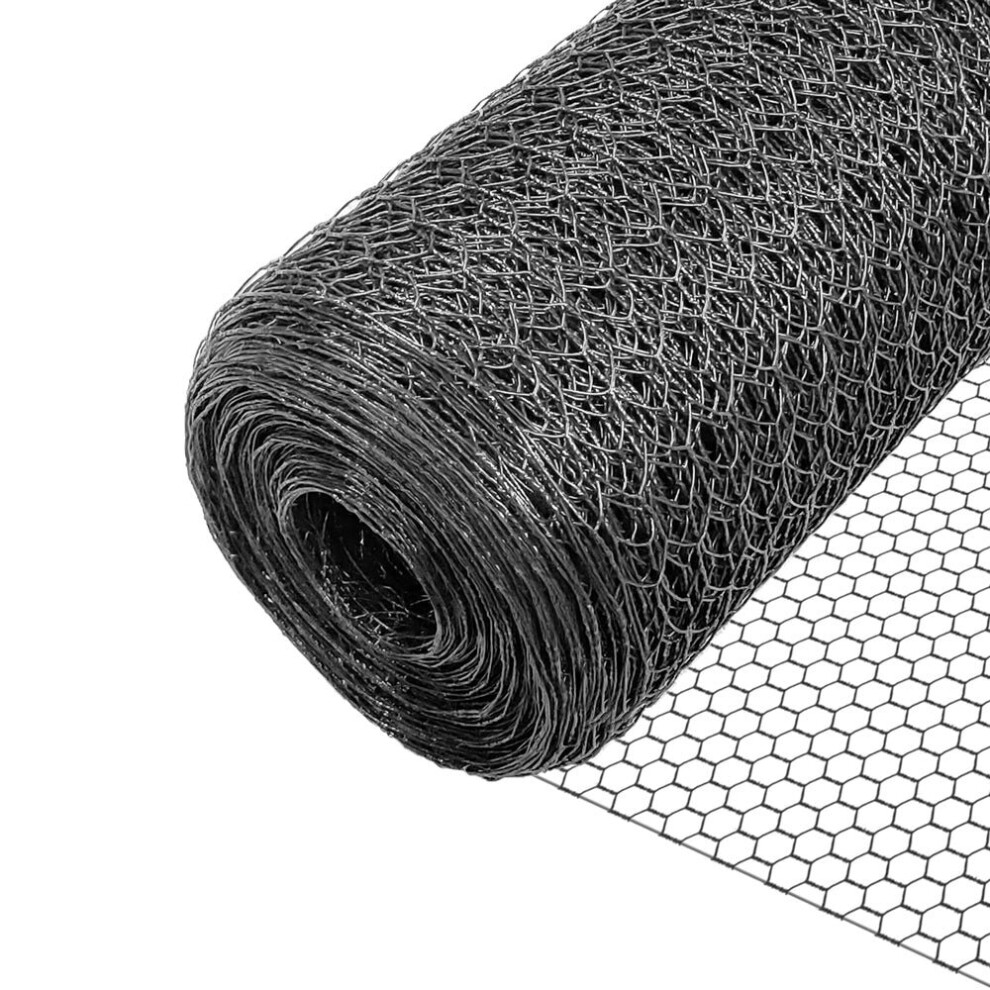 VOUNOT Chicken Wire Mesh, Metal Animal Fence, 25mm Holes, 1m x 50m, PVC Coated Grey